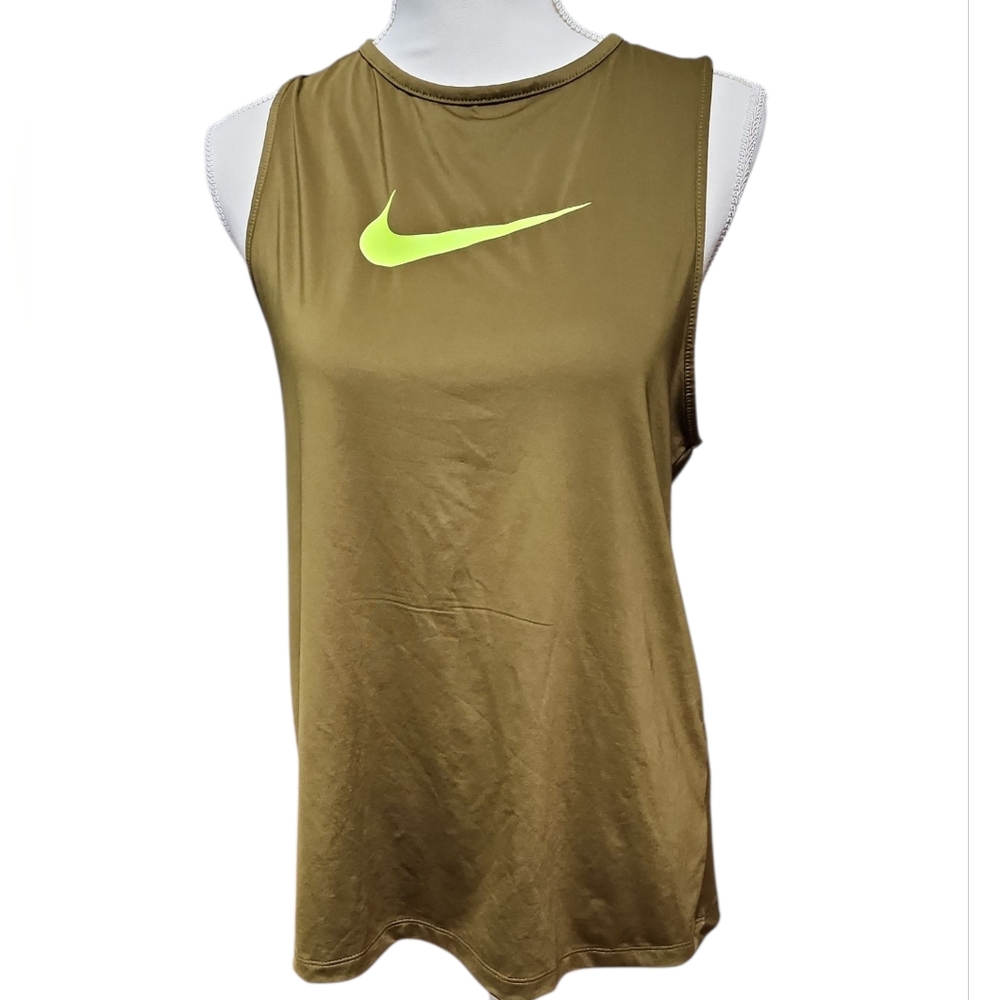Nike Essential Neon Swoosh Tank In Green With Back Cut Out Nwt Size Medium